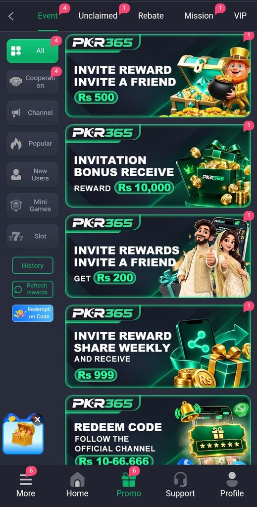 PKR 365 bonuses