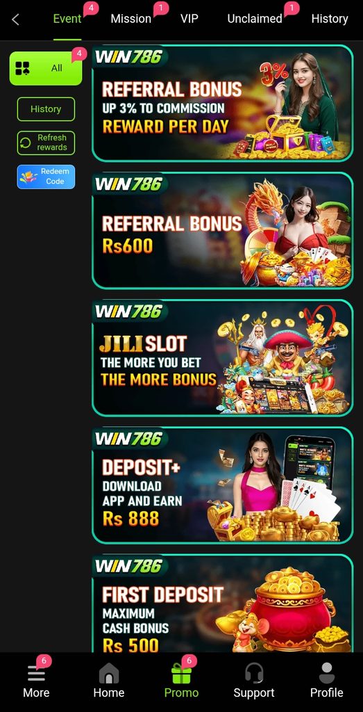 WIN786 bonuses